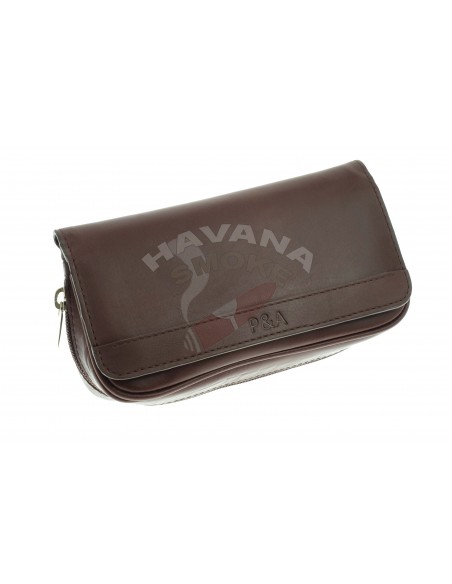 Сумка P&A для 2 трубок и табака, натуральная кожа 417ME-Brown-gloss - купить в интернет-магазине Havana Smoke