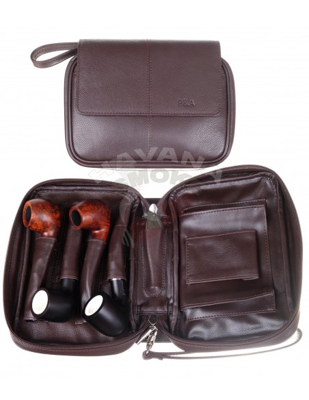 Сумка P&A для 4 трубок и табака, натуральная кожа 418-M - купить в интернет-магазине Havana Smoke