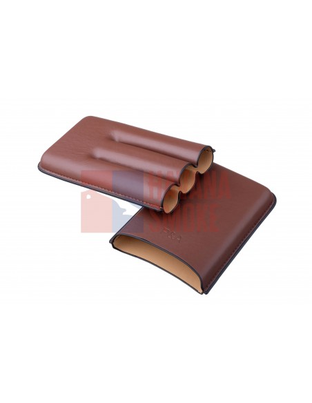 Чехол P&A на 3 сигары Churchill (диаметром до 20 мм), кожа, коричневый T369-brown - купить в интернет-магазине Havana Smoke