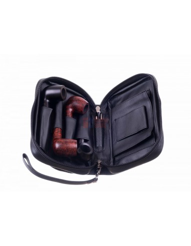 Сумка P&A для 4 трубок и табака, натуральная кожа, подарочная упаковка, черная - купить в интернет-магазине Havana Smoke