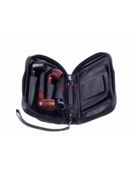 Сумка P&A для 4 трубок и табака, натуральная кожа, подарочная упаковка, черная - купить в интернет-магазине Havana Smoke