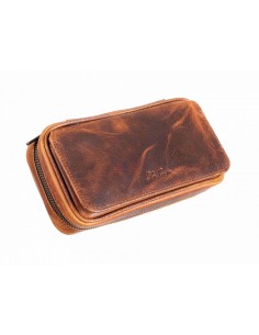 Сумка Ser Jacopo для 2 трубок и табака, натуральная кожа, подарочная упаковка B030-Brown - купить в интернет-магазине Havana Smoke