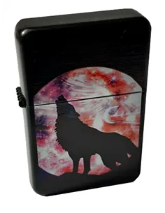 03123 Зажигалка бензиновая FARO Z16 черная эпоксид "Wolves 4"